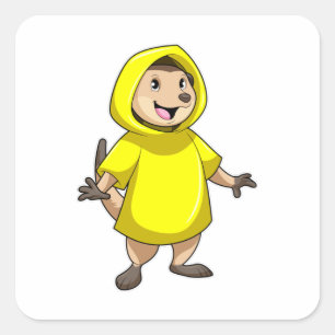 Sticker Carré Meerkat avec Raincoat