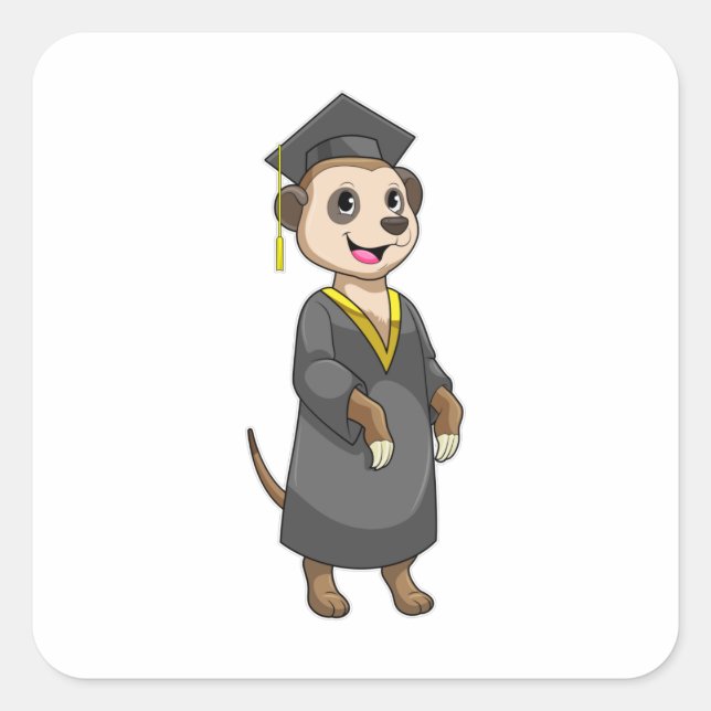 Sticker Carré Meerkat comme étudiant avec diplôme (Devant)
