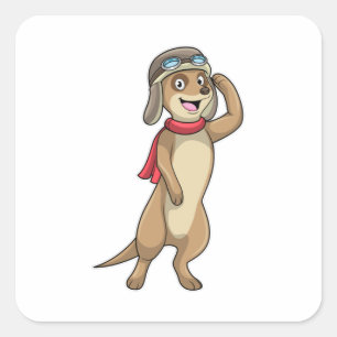 Sticker Carré Meerkat comme pilote avec casquette pilote