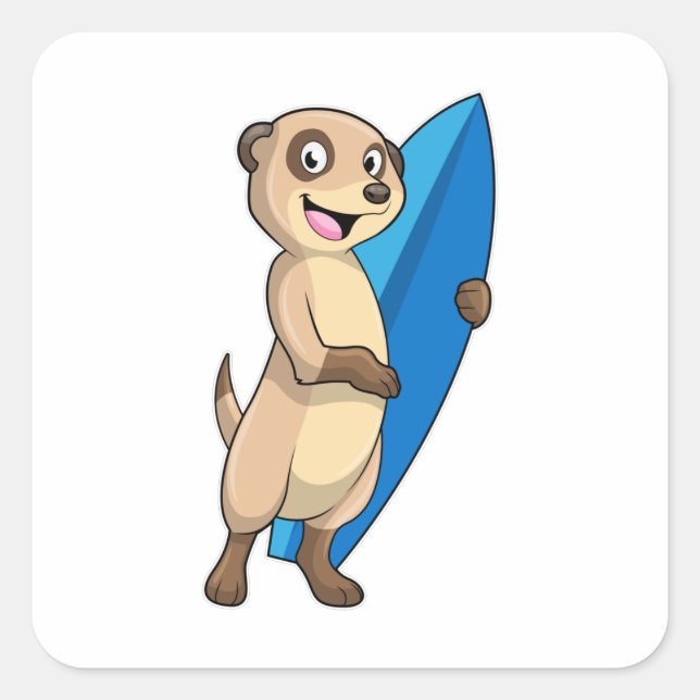 Sticker Carré Meerkat comme surfeur avec Surfer (Devant)
