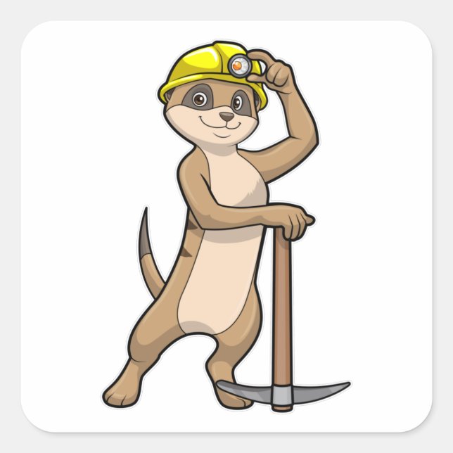 Sticker Carré Meerkat en tant que mineur avec Pickaxe (Devant)