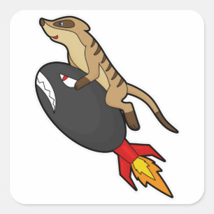 Sticker Carré Meerkat en vol avec fusée
