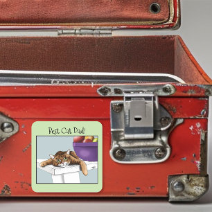 Sticker Carré Meilleur Papa Chat Douce Tabby Fête des Pères Vert