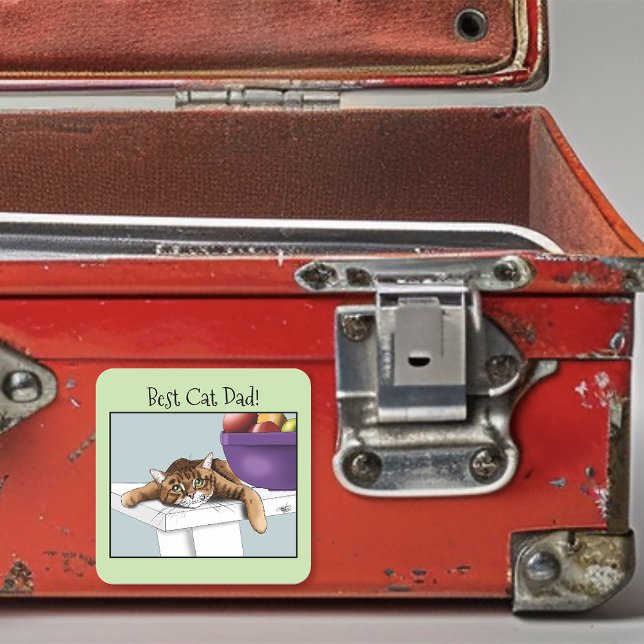 Sticker Carré Meilleur Papa Chat Douce Tabby Fête des Pères Vert (Créateur téléchargé)