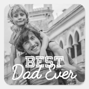 Sticker Carré Meilleur Papa Jamais Moderne Cool Broderie Photo P