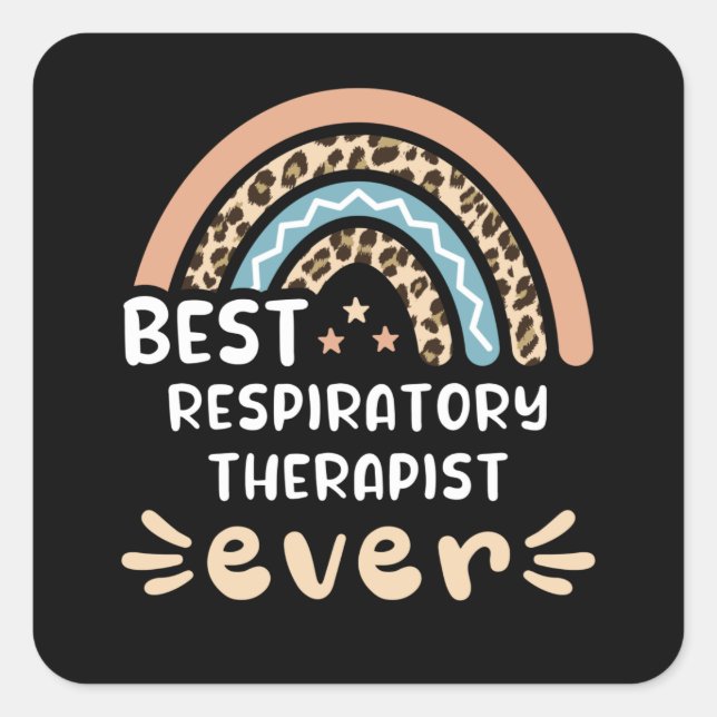 Sticker Carré Meilleur thérapeute respiratoire jamais Leopard Ra (Devant)