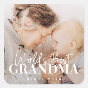 Sticker Carré Meilleure grand-mère du monde depuis 20XX Photo si