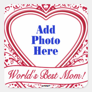 Sticker Carré Meilleure maman du monde ! Photo Red Hearts