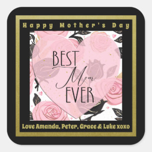 Sticker Carré Meilleure maman Jamais Coeurs et Roses