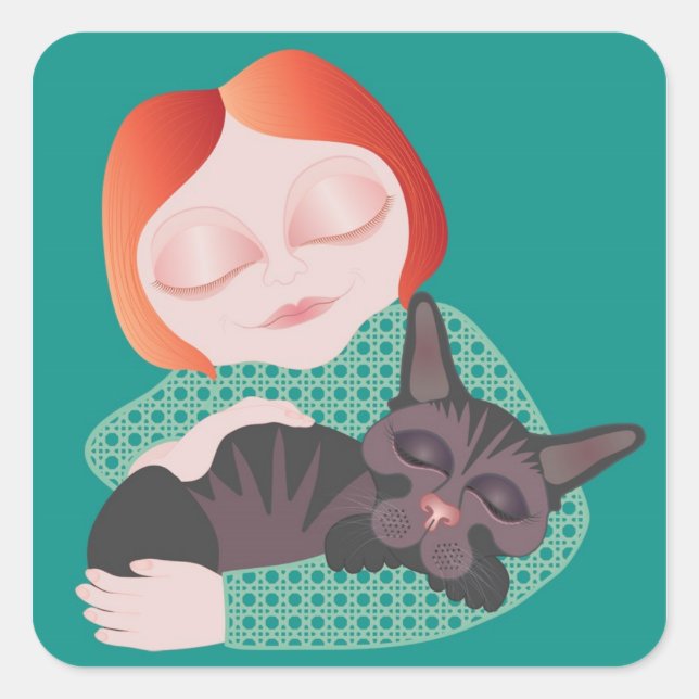 Sticker Carré Meilleurs amis - amoureux des chats animal autocol (Devant)