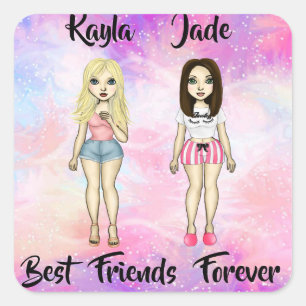 Sticker Carré Meilleurs amis Forever Blonde et Brunette Custom