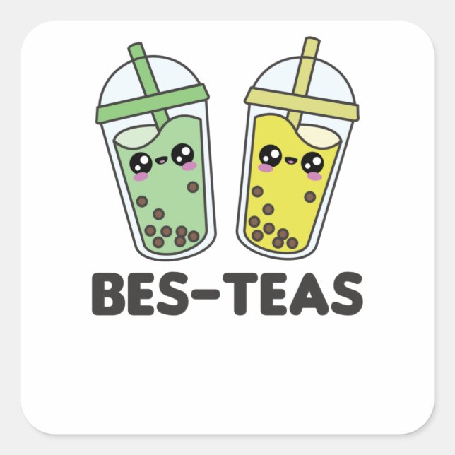 Sticker Carré Meilleurs Thés - Bubble Tea Kawaii Boba Tea Love (Devant)