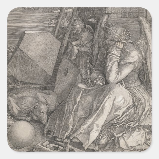 Sticker Carré Melancholia I, Engraving par Albrecht Durer (Devant)