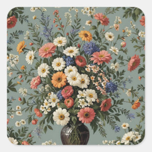 Sticker Carré Mélange de fleurs dans un vase