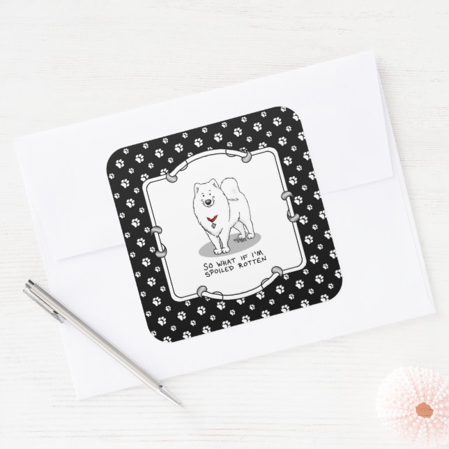 Sticker Carré Mélange Dog Samoyé Dog Mignonne Attitude drôle (Enveloppe)