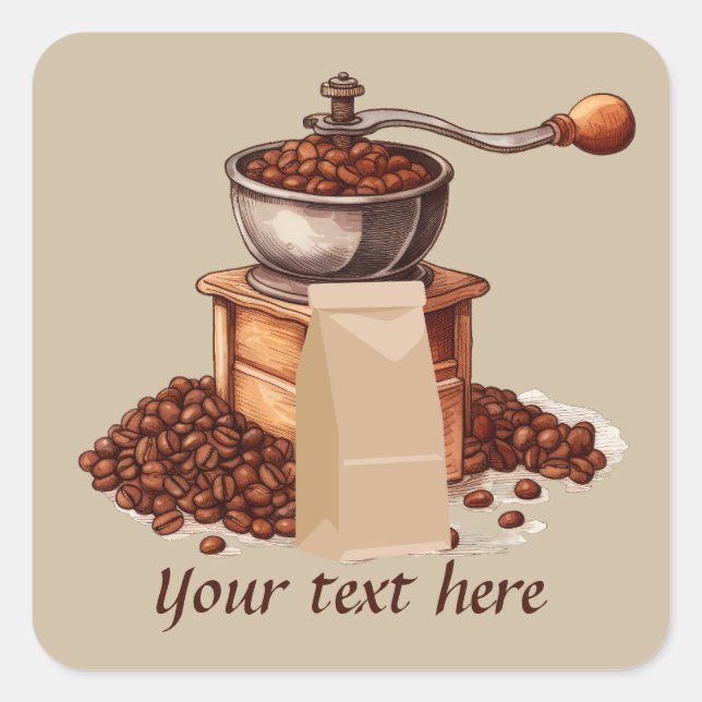 Sticker Carré Mélange grains de café frais ajouter le message (Devant)