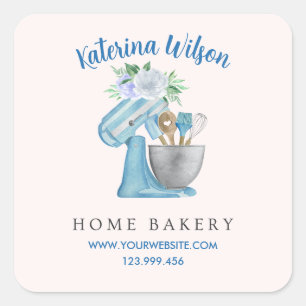 Sticker Carré Mélangeur Fleur Bleue pour Boulangerie Maison