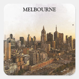 Sticker Carré Melbourne Australie Skyline Landmarks
