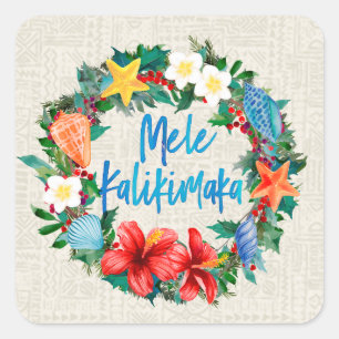 Sticker Carré Mele Kalikimaka Hawaiian Christmas Wreath