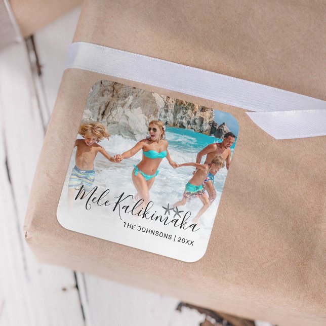 Sticker Carré Mele Kalikimaka Photo Noël (Créateur téléchargé)