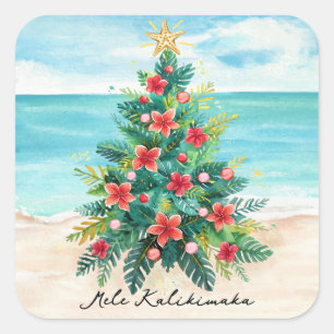Sticker Carré Mele Kalikimaka Plage Tropicale Palmier Noël