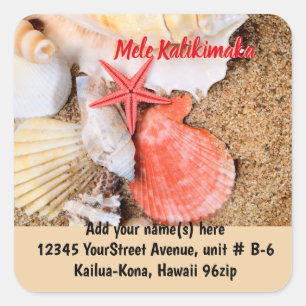 Sticker Carré Mele Kalikimaka Seashells adresse de retour