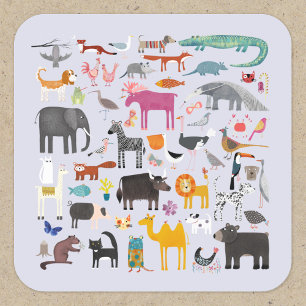 Sticker Carré Ménagerie animale amusante