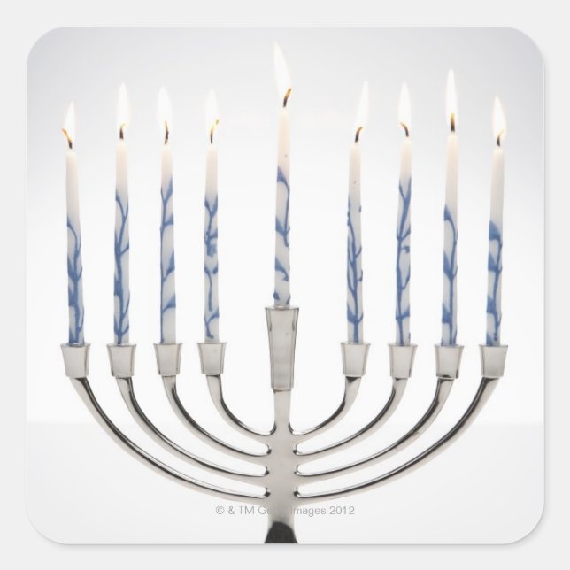 Sticker Carré Menorah avec bougies brûlantes (Devant)