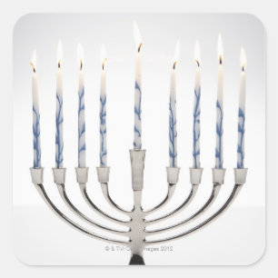 Sticker Carré Menorah avec les bougies brûlantes