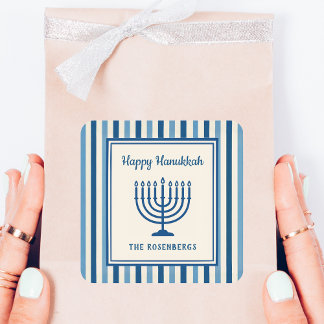 Sticker Carré Menorah de Hanukkah à rayures sur mesure tendance