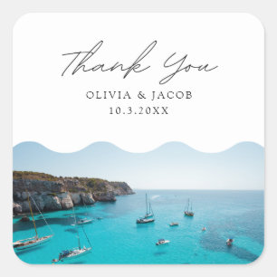 Sticker Carré Menorca Espagne Photo Mariage Favor Merci