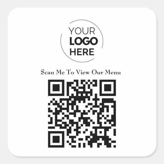 Sticker Carré Menu Code QR | Logo Blanc sans contact moderne (Devant)
