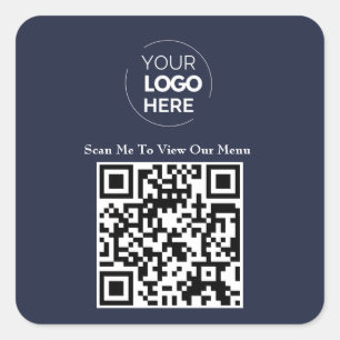 Sticker Carré Menu Code QR   Logo Marine bleu sans contact moder