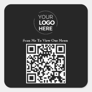 Sticker Carré Menu Code QR Logo noir sans contact moderne