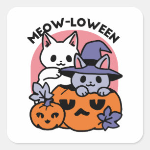 Sticker Carré Meow-Loween - Cute Halloween Conception Chat