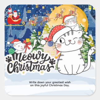 Sticker Carré Meowy Christmas