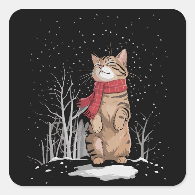 Sticker Carré Meowy Xmas Cats Christmas Snow Kitten Funny Gift  (Devant)