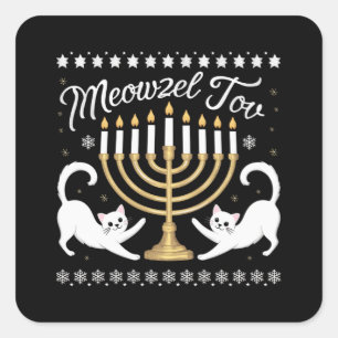 Sticker Carré Meowzel Tov Drôle de Chanukah Hanukkah Sweater Moc