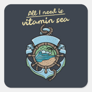 Sticker Carré Mer de vitamine Ancre nautique Vague Citation Plag