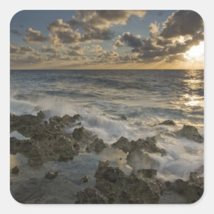 Sticker Carré Mer des Caraïbes, Îles Caïmans. Vagues déferlantes