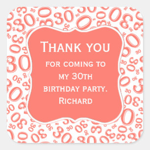 Sticker Carré Merci : 30e anniversaire Coral Numéro Motif