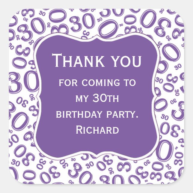 Sticker Carré Merci : 30e anniversaire violet Motif numéro (Devant)