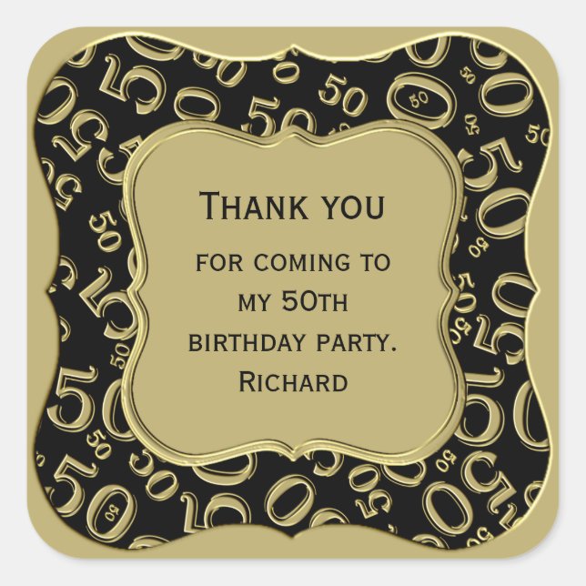 Sticker Carré Merci : 50e Motif Gold/Black Bracket (Devant)