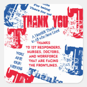 STICKER CARRÉ MERCI AUX MÉDECINS,INFIRMIÈRES & PREMIERS INTERVEN