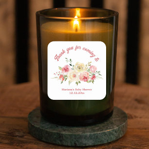 Sticker Carré merci Baby shower aquarelle floral
