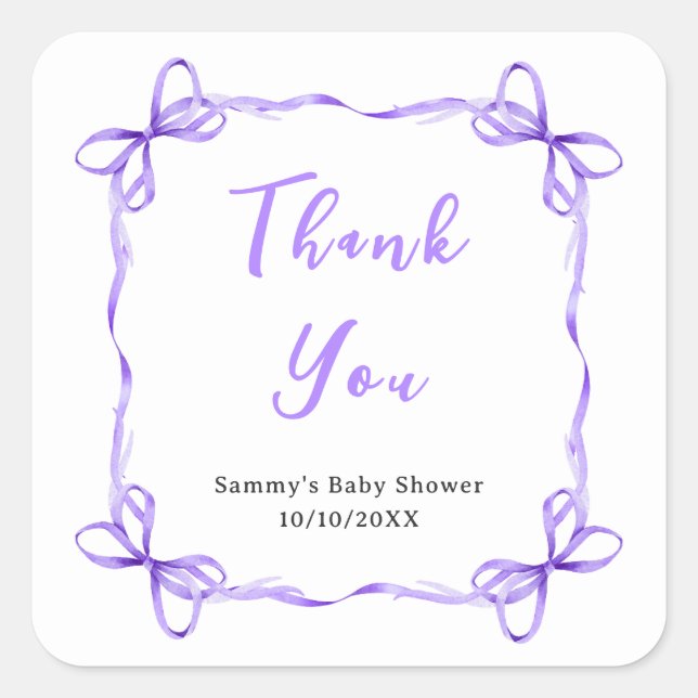 Sticker Carré Merci Baby shower de  de  de coquette violet (Devant)