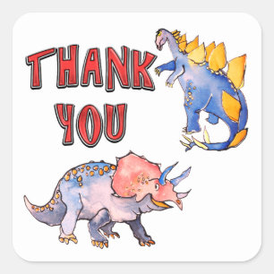 Sticker Carré Merci Baby shower Dinosaur Aquarelle