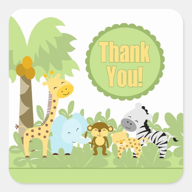 Sticker Carré Merci Baby shower Jungle ! (Devant)