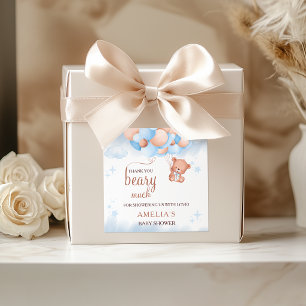 Sticker Carré Merci Beary Much Ours Teddy Bear Baby Shower 
