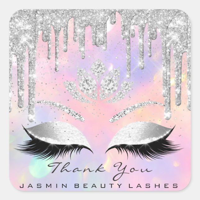 Sticker Carré Merci Beauté Lashes Bridal Holographic Argent (Devant)